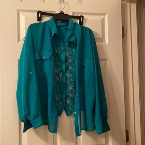 Blue green long sleeve button up